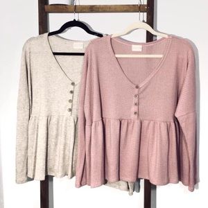 NWT-Cream Waffle Knit BabyDoll Top